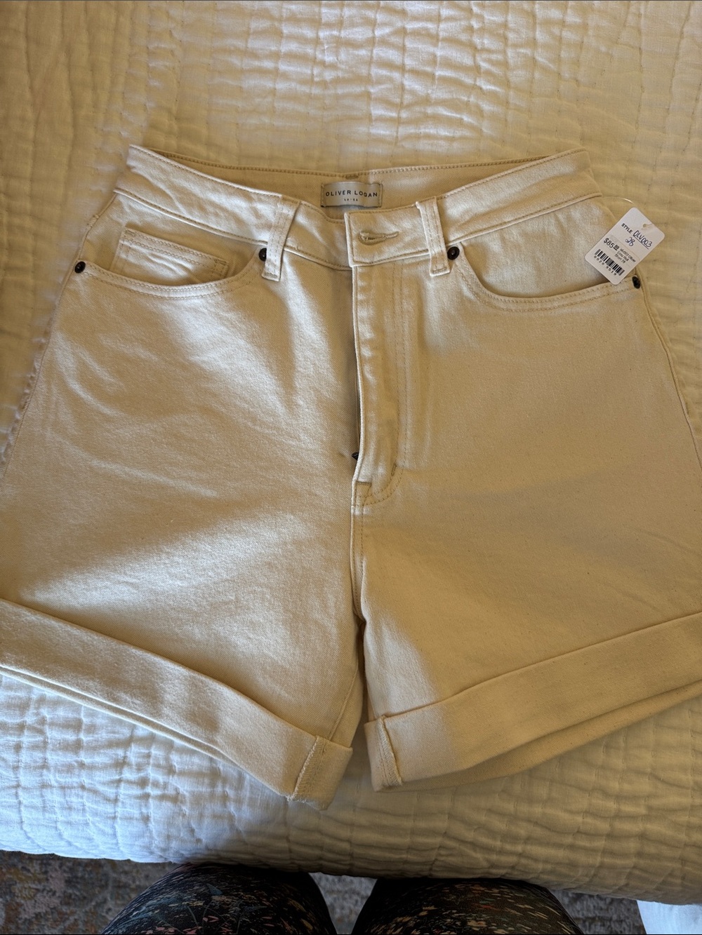 Oliver Logan Cream High-Rise Rolled Hem Jean Shorts